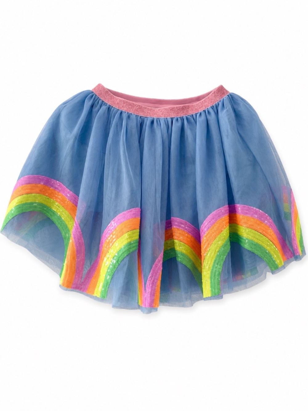 Crewcuts Rainbow Sequin Blue Tulle Skirt Girls Size 8